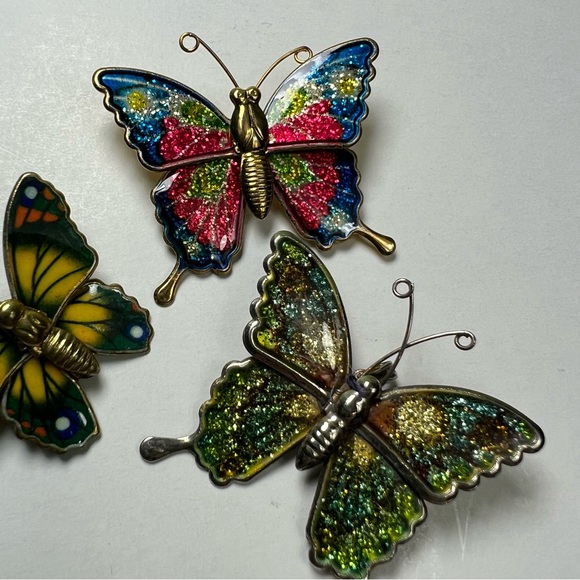 Enamel vintage butterfly brooch pin set - Picture 3 of 4